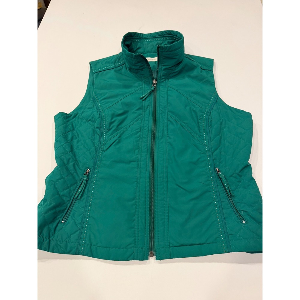 Coldwater Creek Women L Emerald Green Quilted Vest Equestrian Country Casual